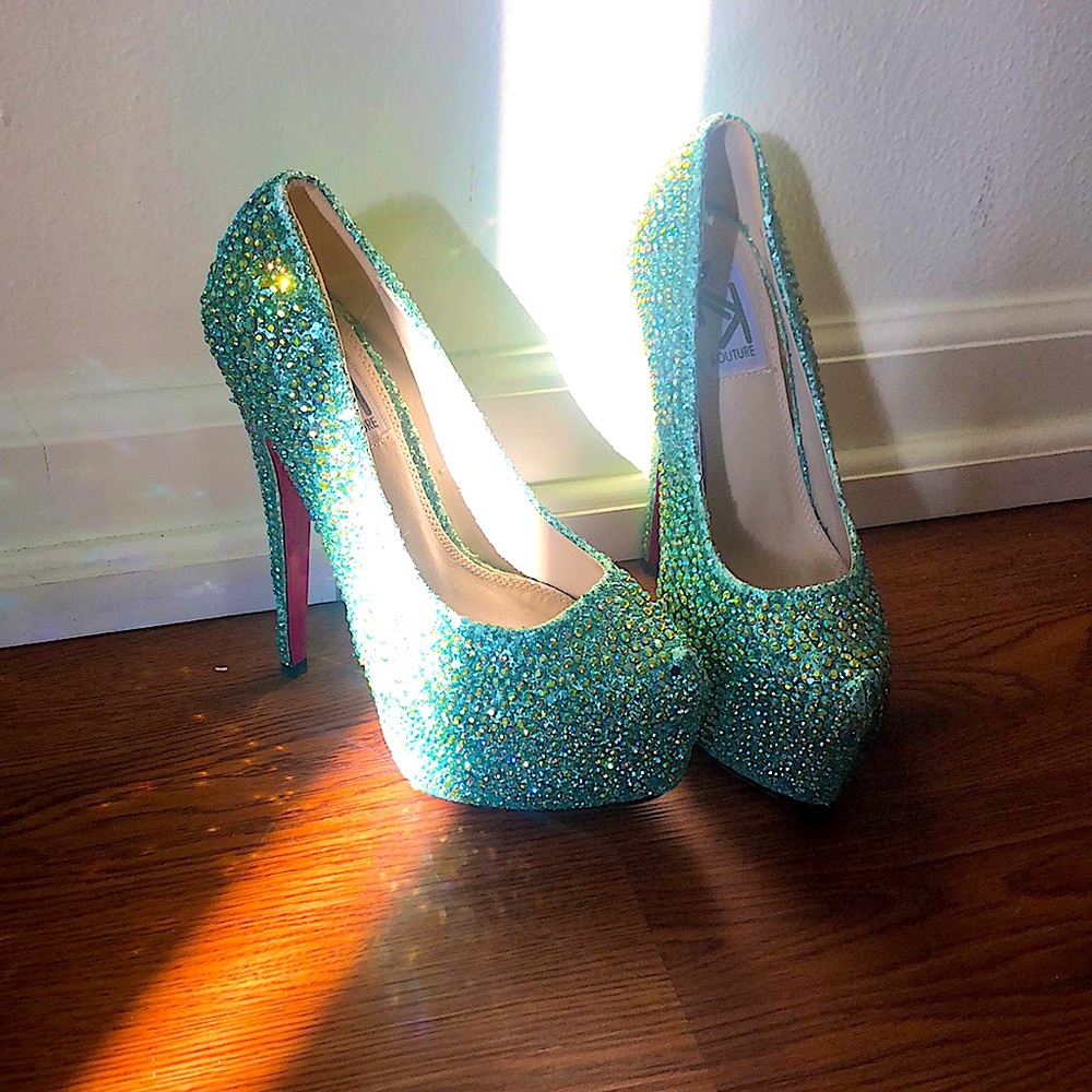 Aquamarine Glitter/Rhinestone Heels
